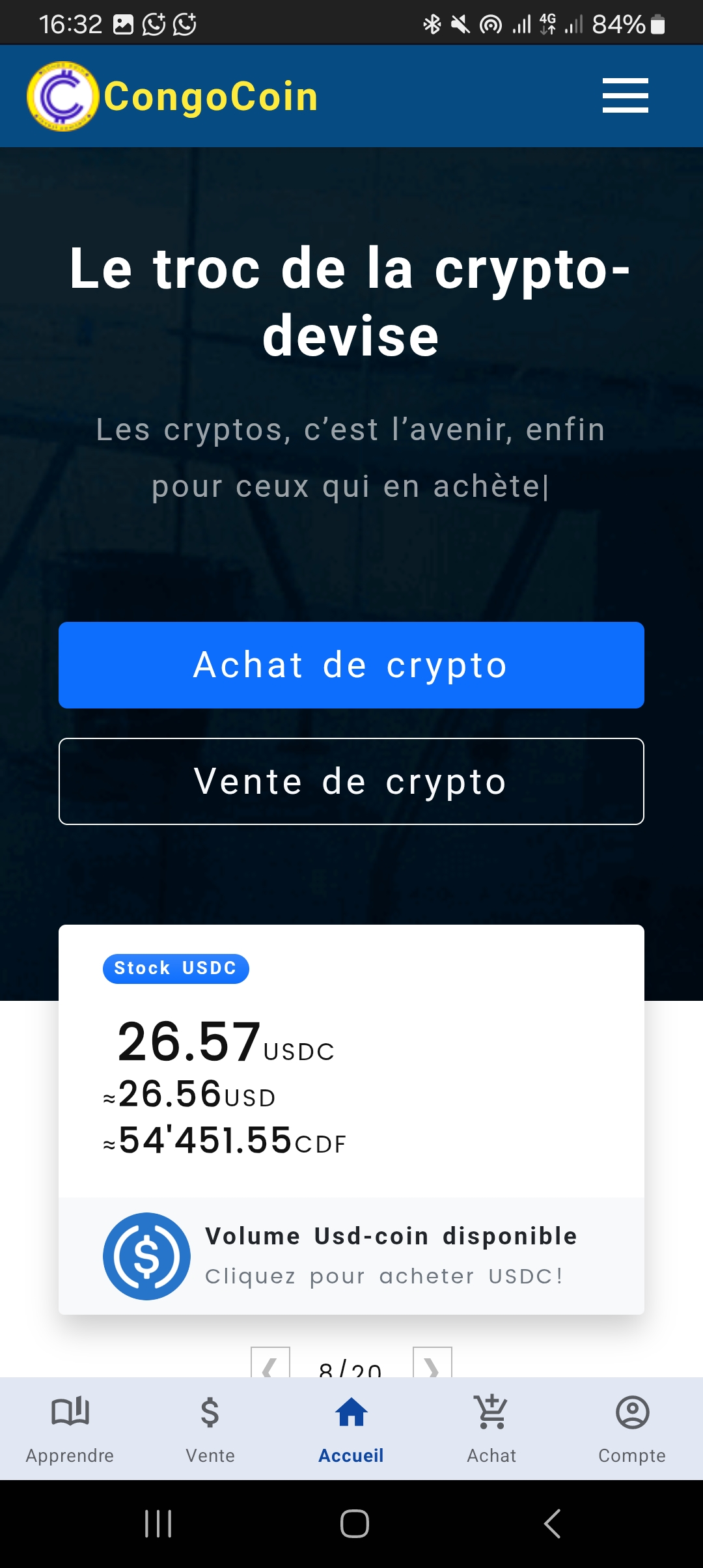 Capture d’écran de l’application CongoCoin